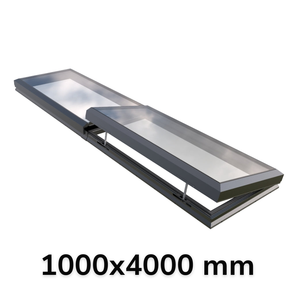 Puits de lumière modulaire à ouverture électrique 1000 x 4000 mm (1 fixe, 1 ouvrant)