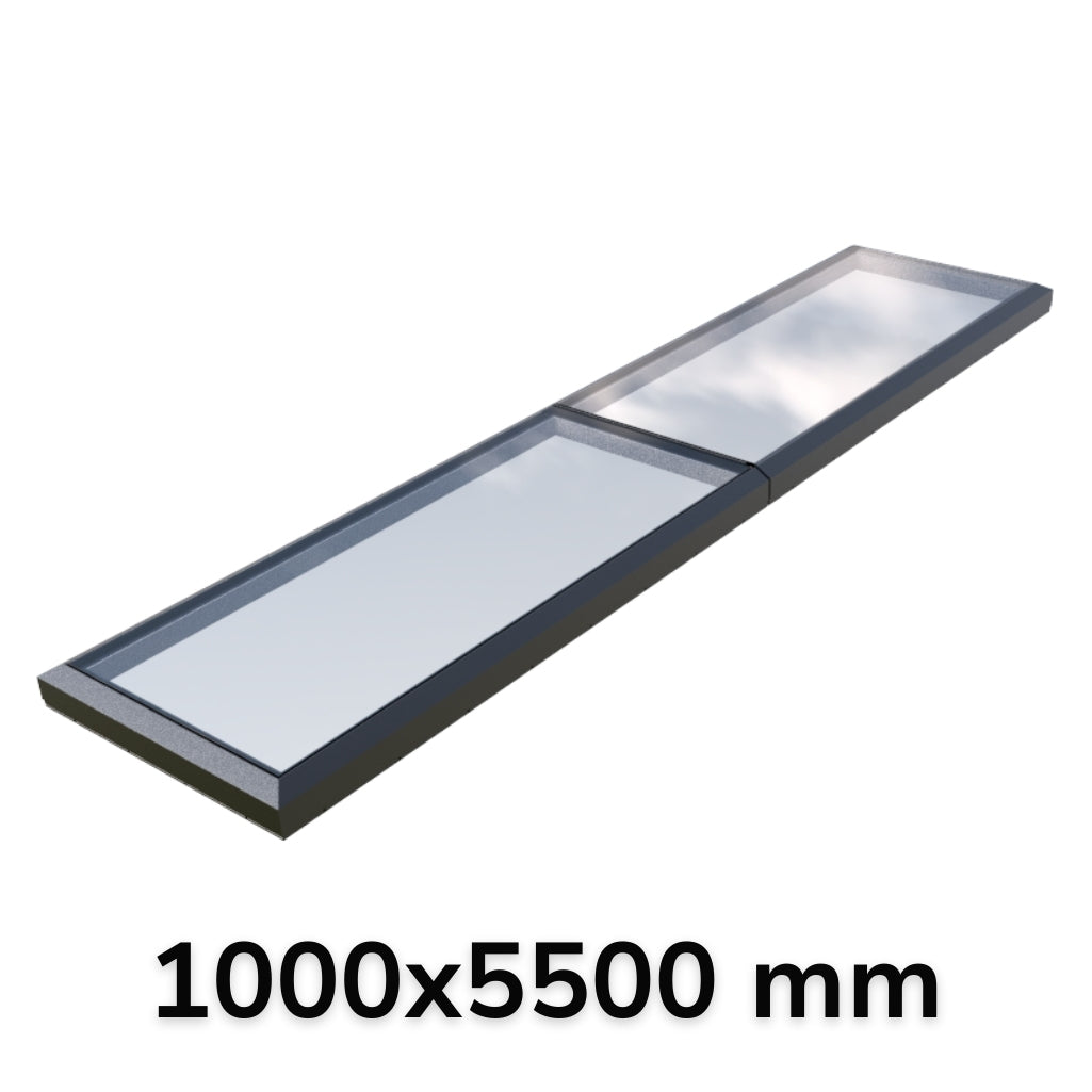 Puits de lumière modulaire à liaison fixe en verre 1000 x 5500 mm (2 fixes, 0 ouvrant)