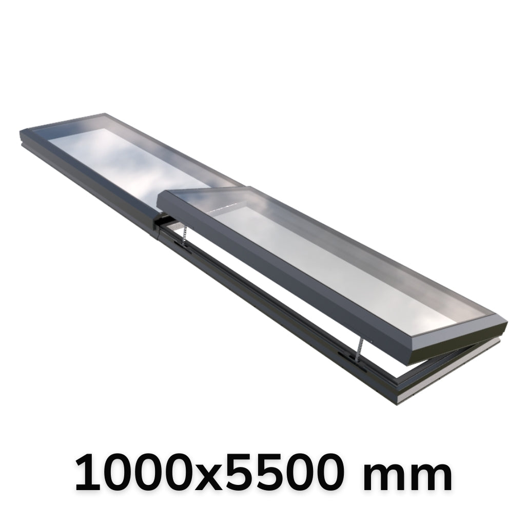 Puits de lumière modulaire à ouverture électrique 1000 x 5500 mm (1 fixe, 1 ouvrant)