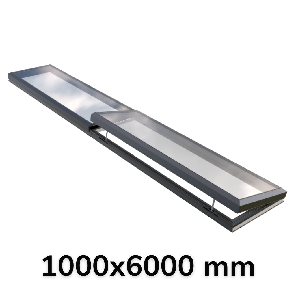 Puits de lumière modulaire à ouverture électrique 1000 x 6000 mm (1 fixe, 1 ouvrant)