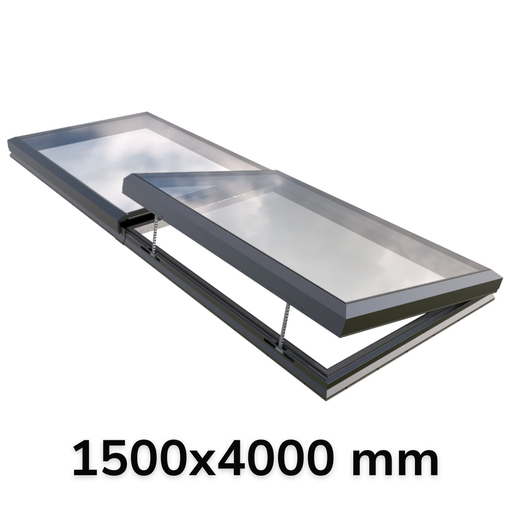 Puits de lumière modulaire à ouverture électrique 1500 x 4000 mm (1 fixe, 1 ouvrant)