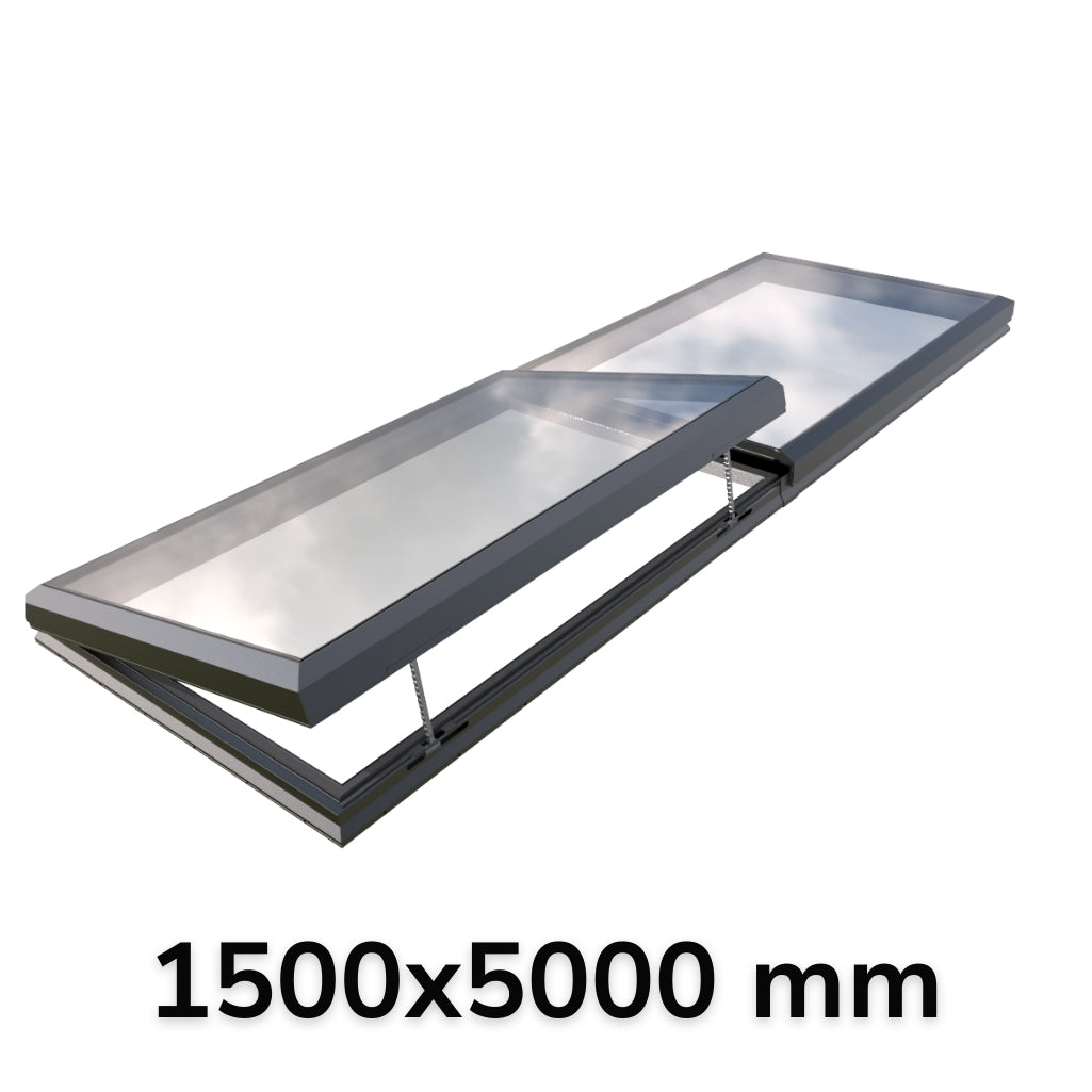 Puits de lumière modulaire à ouverture électrique 1500 x 5000 mm (1 fixe, 1 ouvrant)