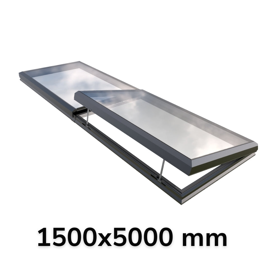 Puits de lumière modulaire à ouverture électrique 1500 x 5000 mm (1 fixe, 1 ouvrant)