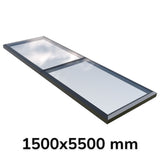 Puits de lumière modulaire à liaison fixe en verre 1500 x 5500 mm (2 fixes, 0 ouvrant)