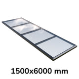 Puits de lumière modulaire à liaison fixe en verre 1500 x 6000 mm (2 fixes, 0 ouvrant)