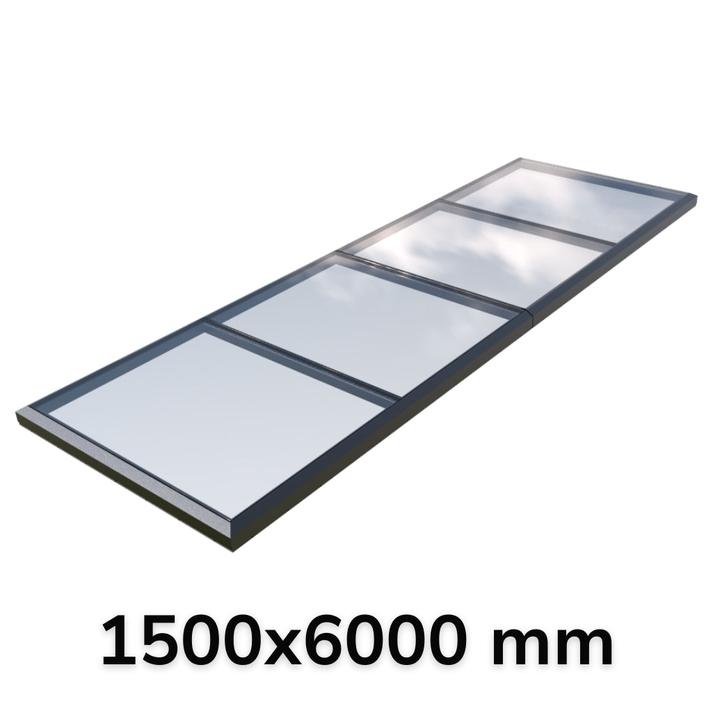 Puits de lumière modulaire à liaison fixe en verre 1500 x 6000 mm (2 fixes, 0 ouvrant)