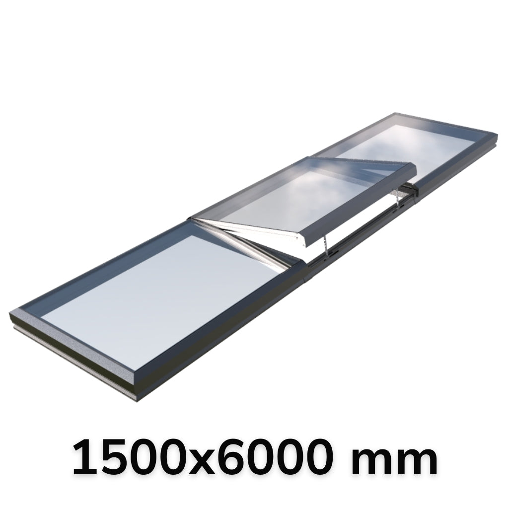 Puits de lumière modulaire à ouverture électrique 1500 x 6000 mm (2 fixes, 1 ouvrant)