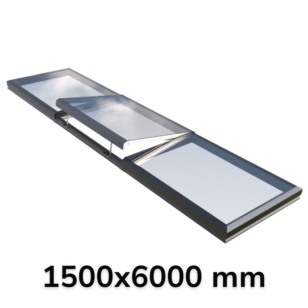 Puits de lumière modulaire à ouverture électrique 1500 x 6000 mm (2 fixes, 1 ouvrant)