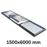 Puits de lumière modulaire à ouverture électrique 1500 x 6000 mm (2 fixes, 1 ouvrant)