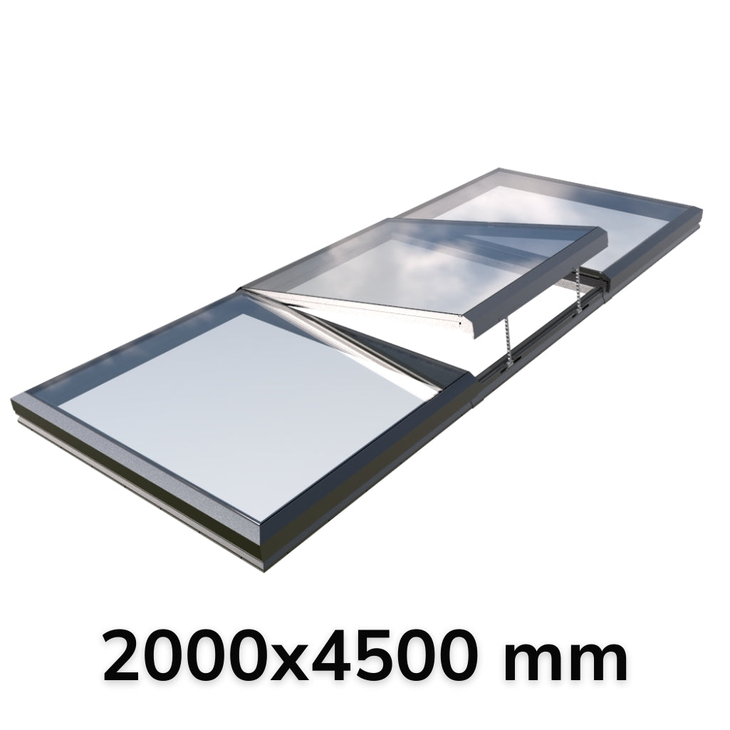 Puits de lumière modulaire à ouverture électrique 2000 x 4500 mm (2 fixes, 1 ouvrant)