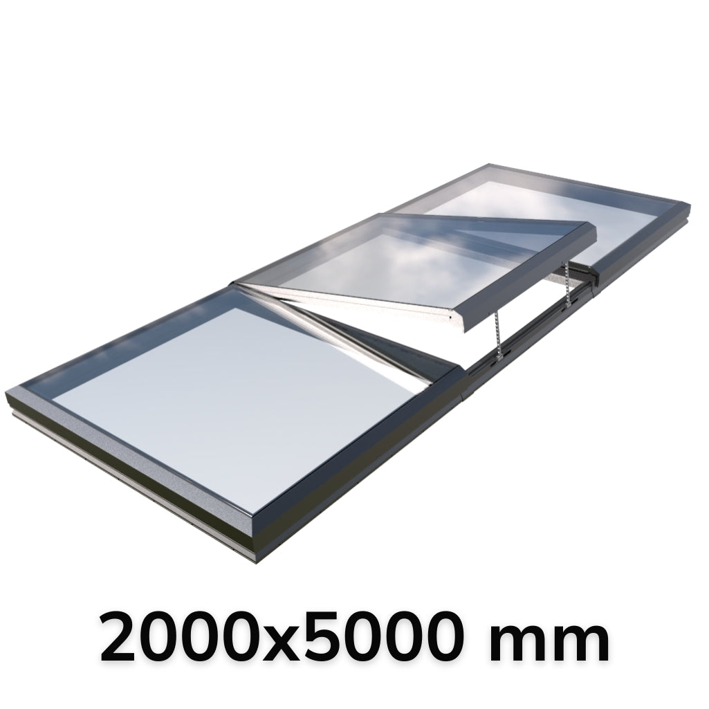 Puits de lumière modulaire à ouverture électrique 2000 x 5000 mm (2 fixes, 1 ouvrant)