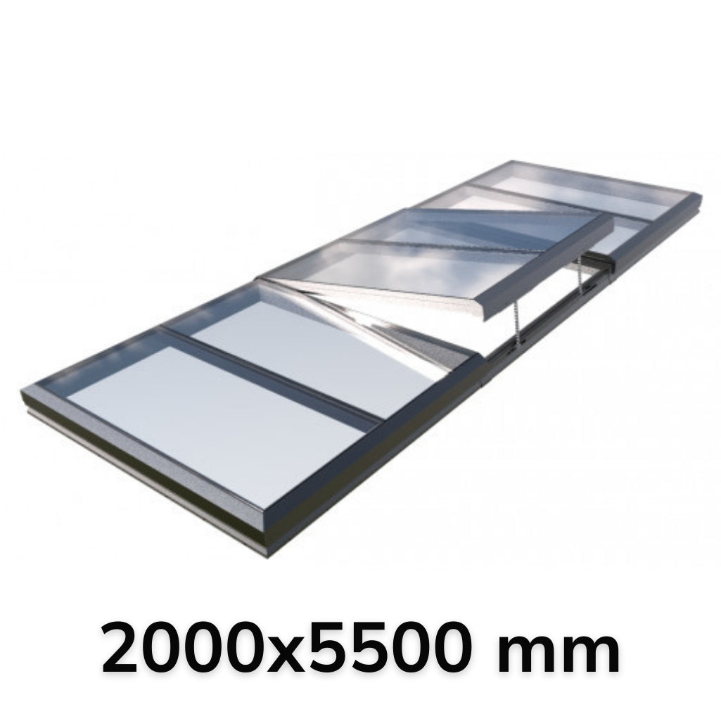 Puits de lumière modulaire à ouverture électrique 2000 x 5500 mm (2 fixes, 1 ouvrant)