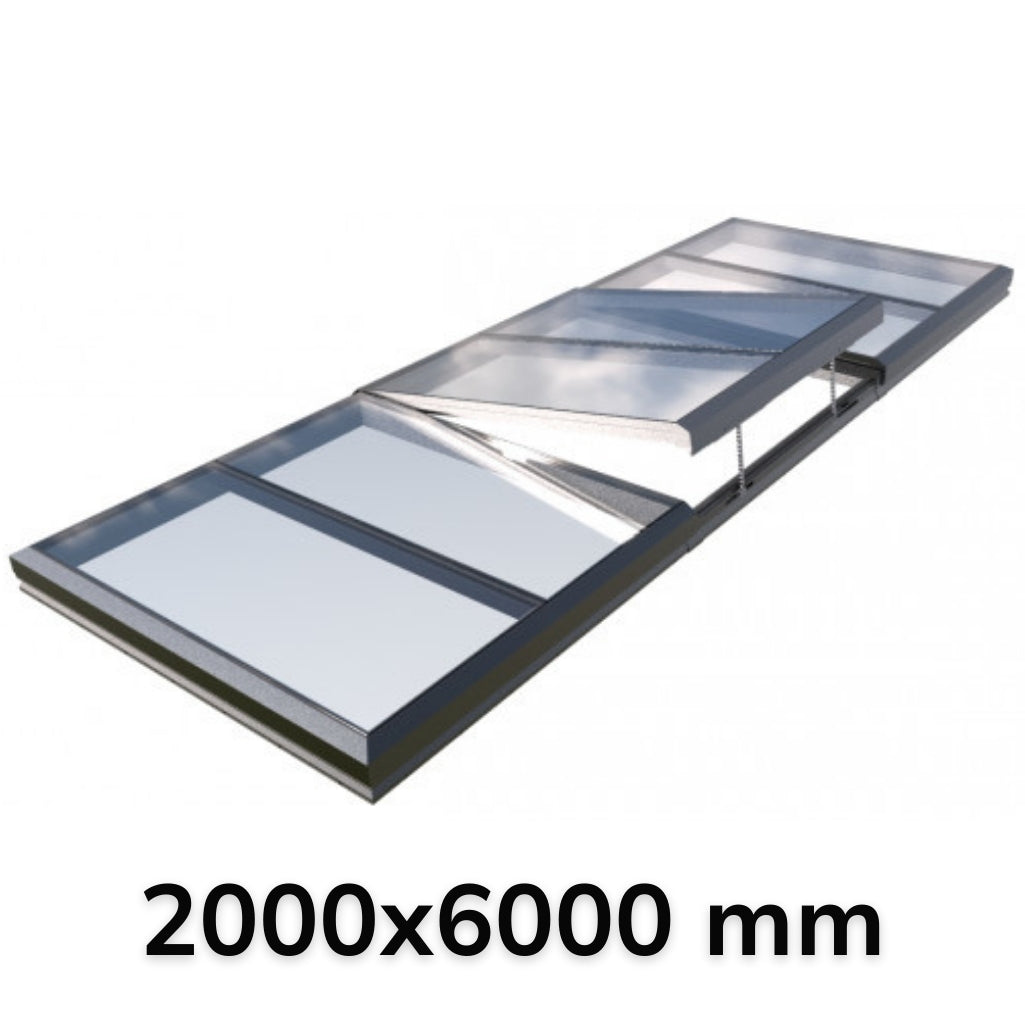 Puits de lumière modulaire à ouverture électrique 2000 x 6000 mm (2 fixes, 1 ouvrant)