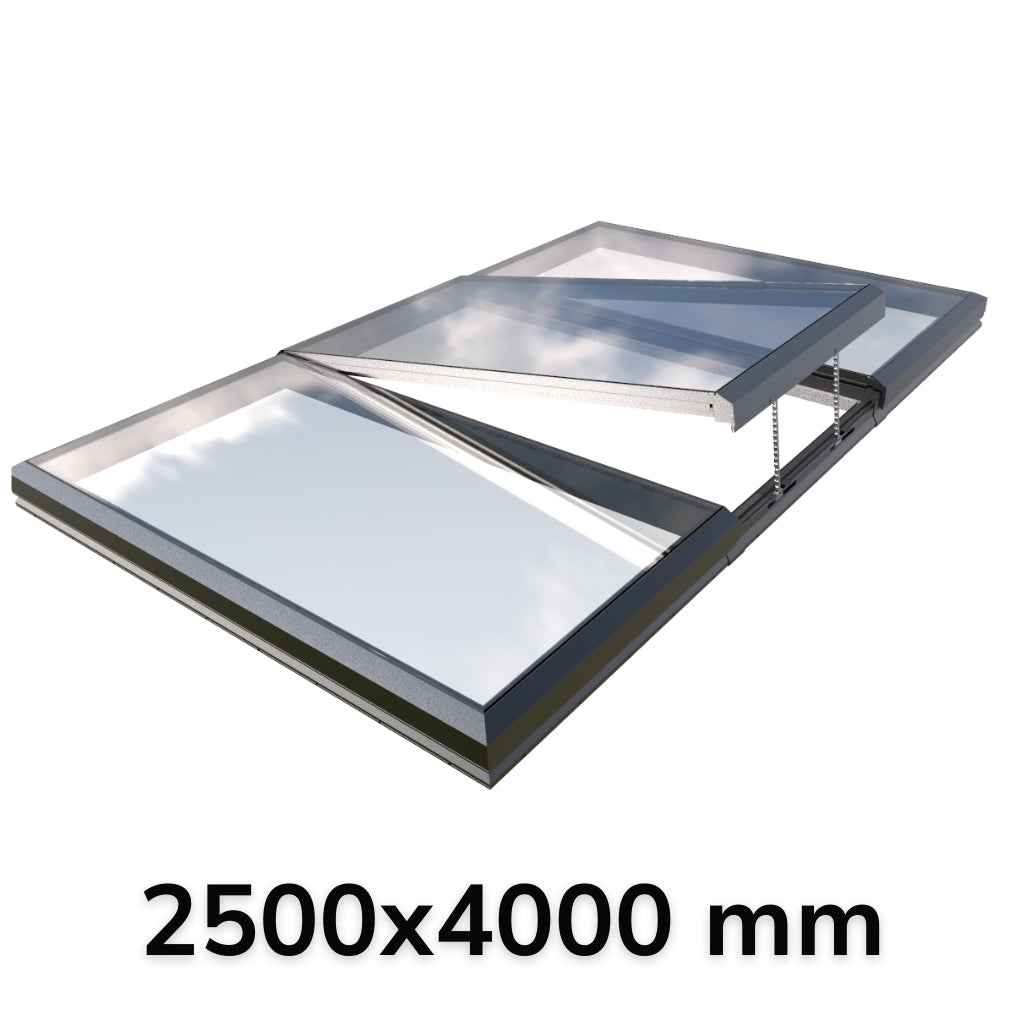 Puits de lumière modulaire à ouverture électrique 2500 x 4000 mm (2 fixes, 1 ouvrant)