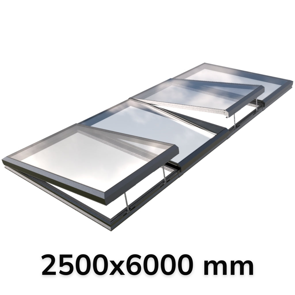 Puits de lumière modulaire à ouverture électrique 2500 x 6000 mm (2 fixes, 2 ouvrants)