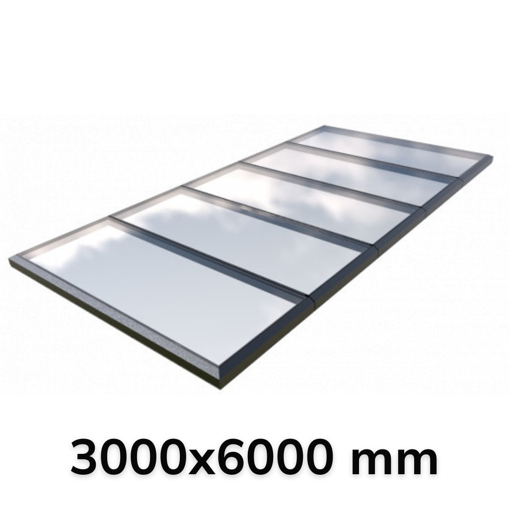 Puits de lumière modulaire à liaison fixe en verre 3000 x 6000 mm (5 fixes, 0 ouvrant)