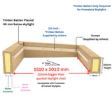 1500 x 3000 mm geïsoleerde opstand voor plat daklicht