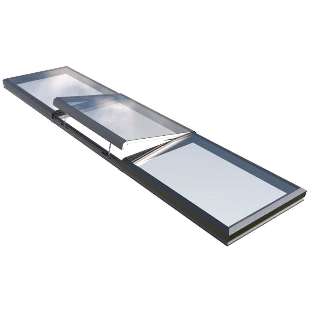 Puits de lumière modulaire à ouverture électrique 1500 x 6000 mm (2 fixes, 1 ouvrant)