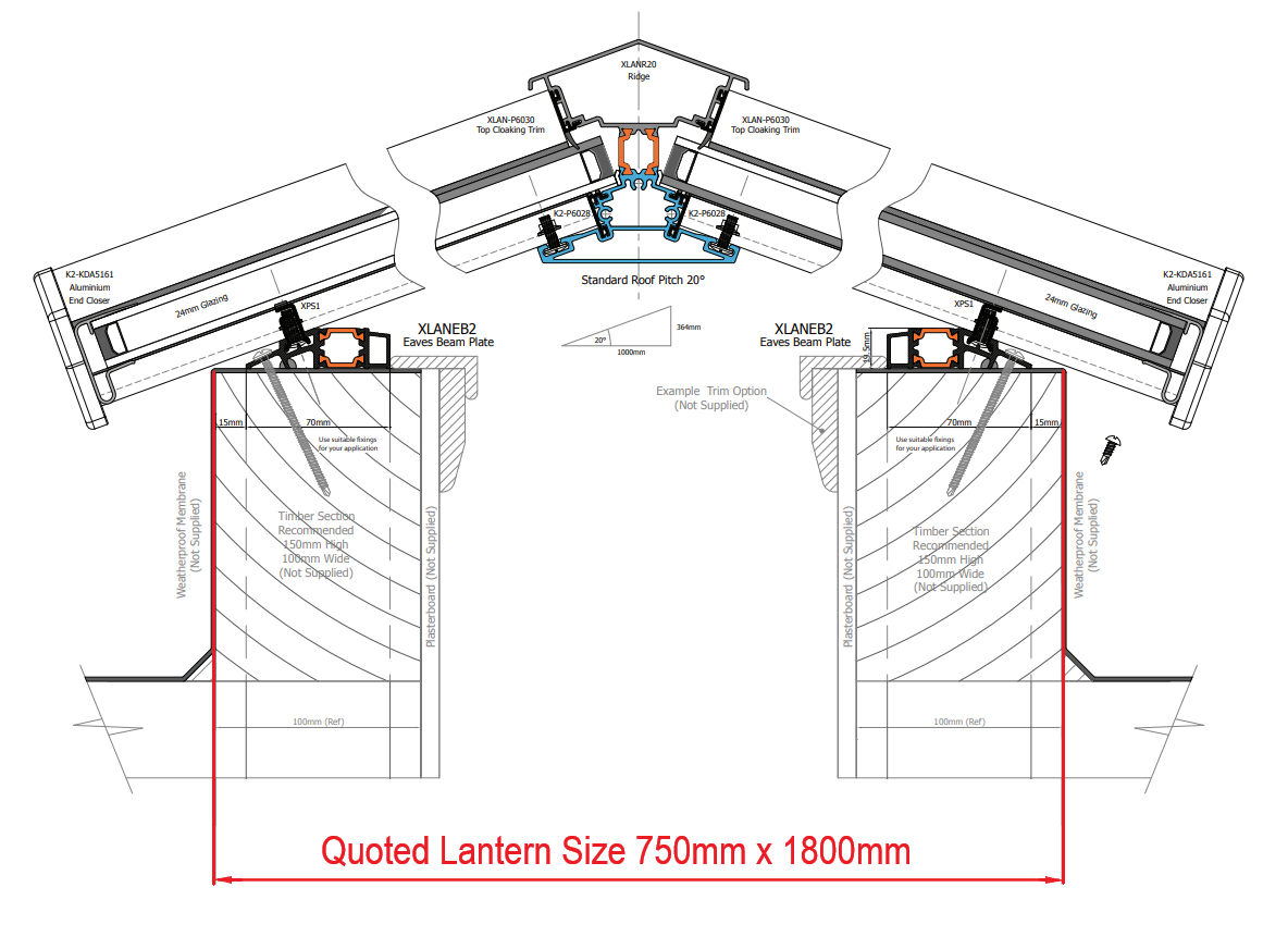 750 x 1800 mm Stratus Verrière de Toit en Aluminium Style 2 (Traditionnel)