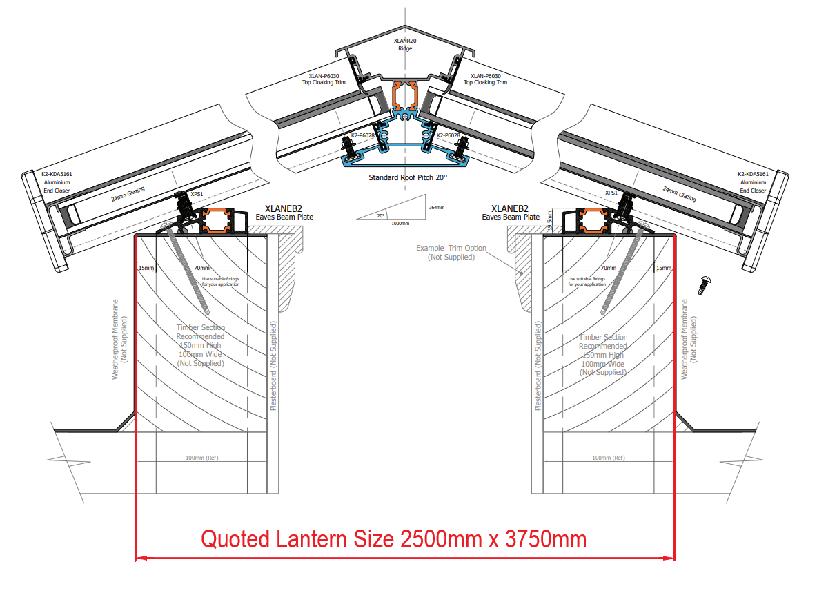 2500 x 3750 mm Stratus Verrière de Toit en Aluminium Style 5 (Traditionnel)