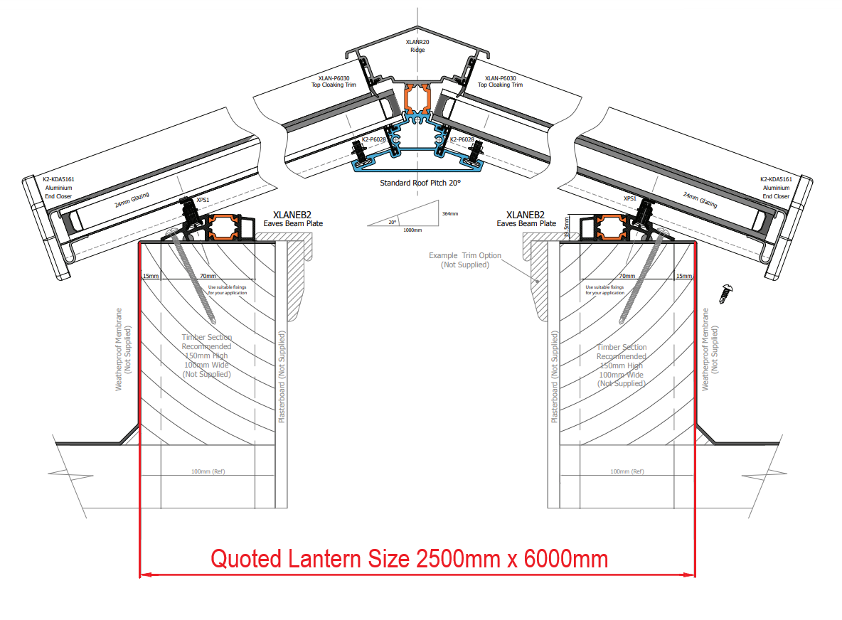 250 x 600 cm Stratus Aluminium Daklantaarn Stijl 7 (Traditioneel)